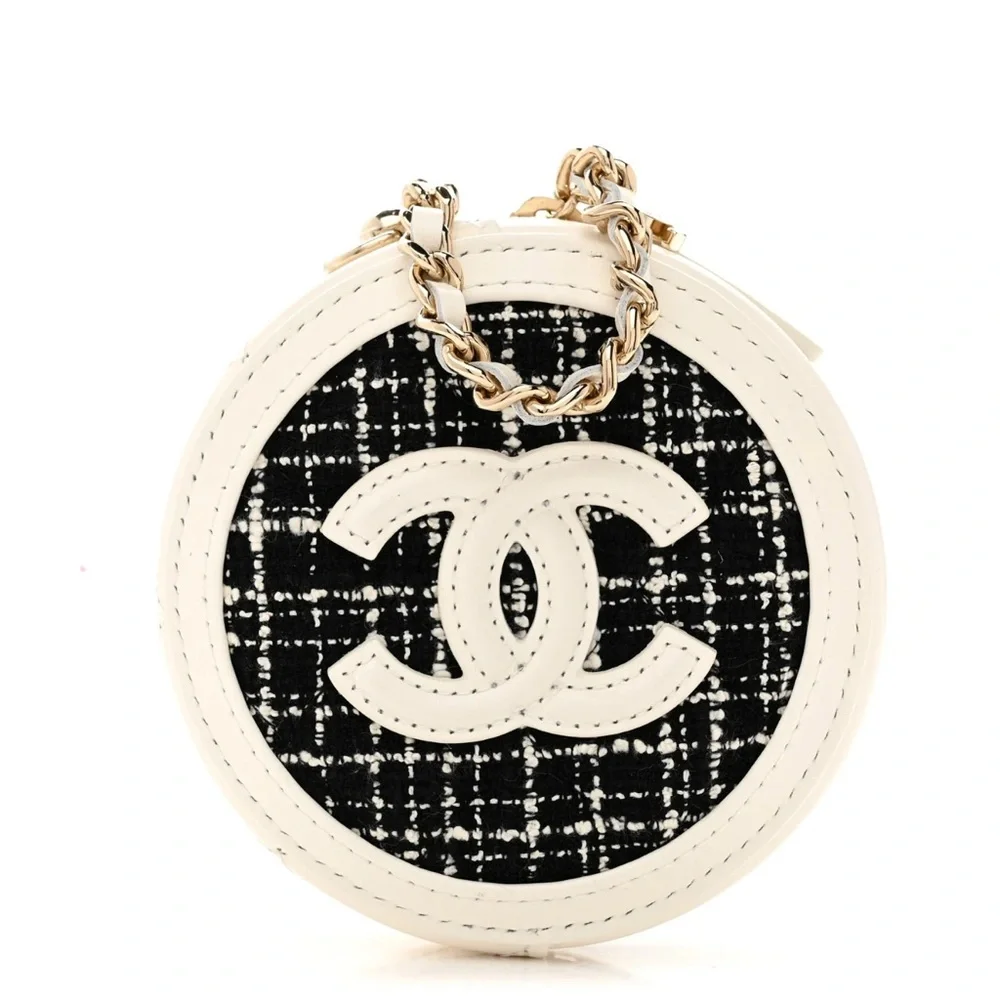 Tweed Round Mini Bag w/ Gold Hardware; NIB - Picture 2 of 8